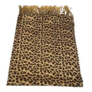 NWOT Leopard Lightweight Wrap Scarf Brown Tan Black Fringe Mob Wife